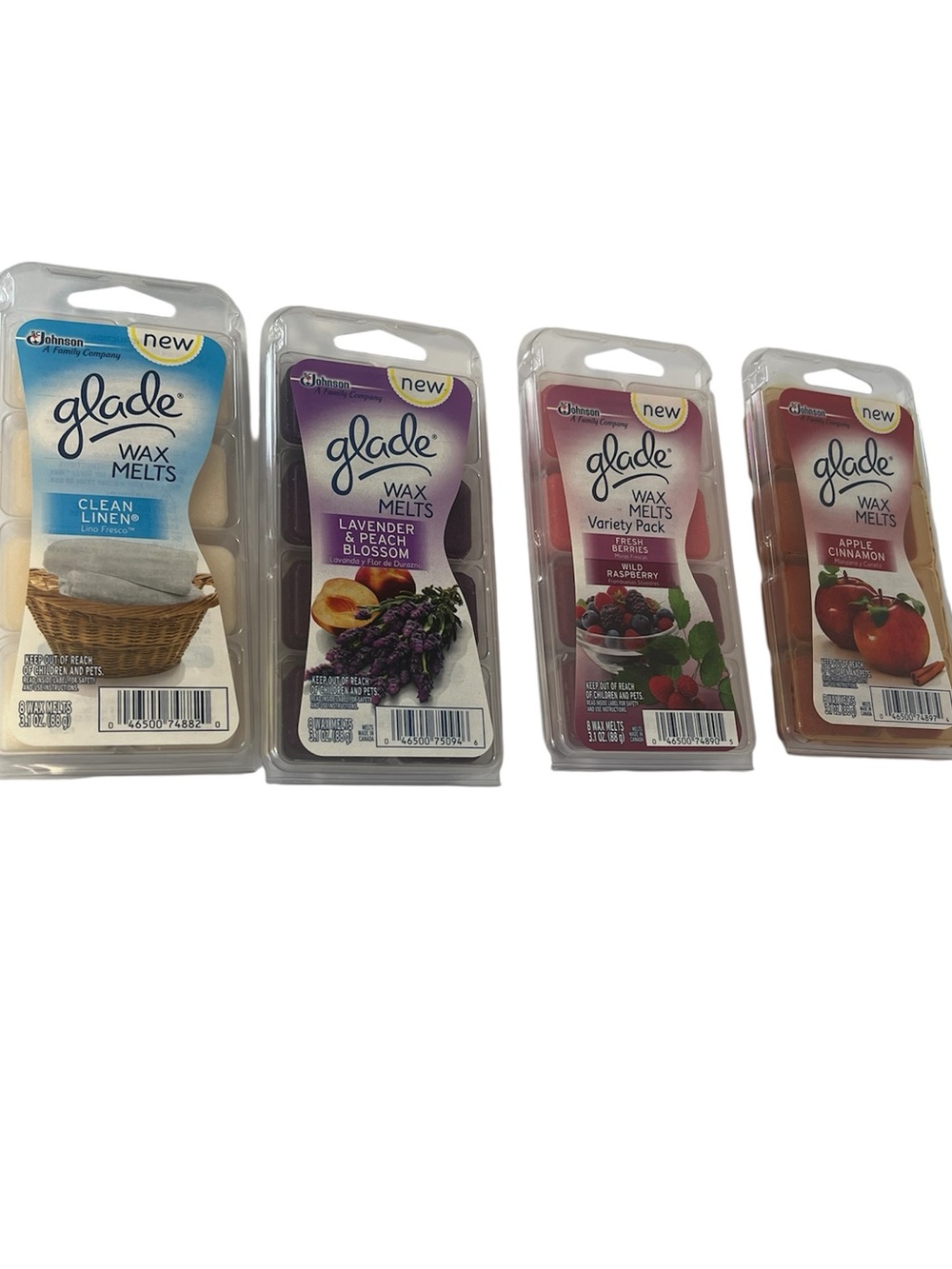 Four New Glade Wax Melts—Apple Cinnamon-Clean Linen-Lavender & Berries